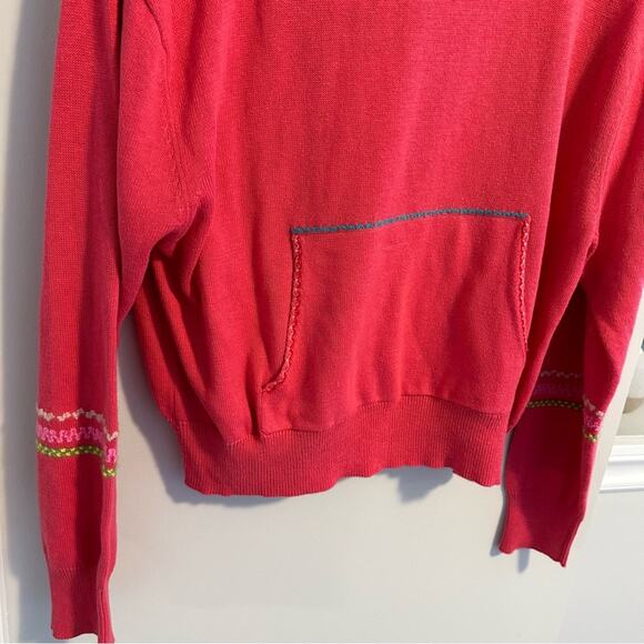 NWT Something Navy Pink Cotton Cashmere Embroidered Hoodie Sweater XS - Picture 8 of 11